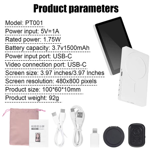 Wireless Magnetic Monitor Screen for Smartphone Rear Camera Selfie Vlogs and Live Streaming Video Recording